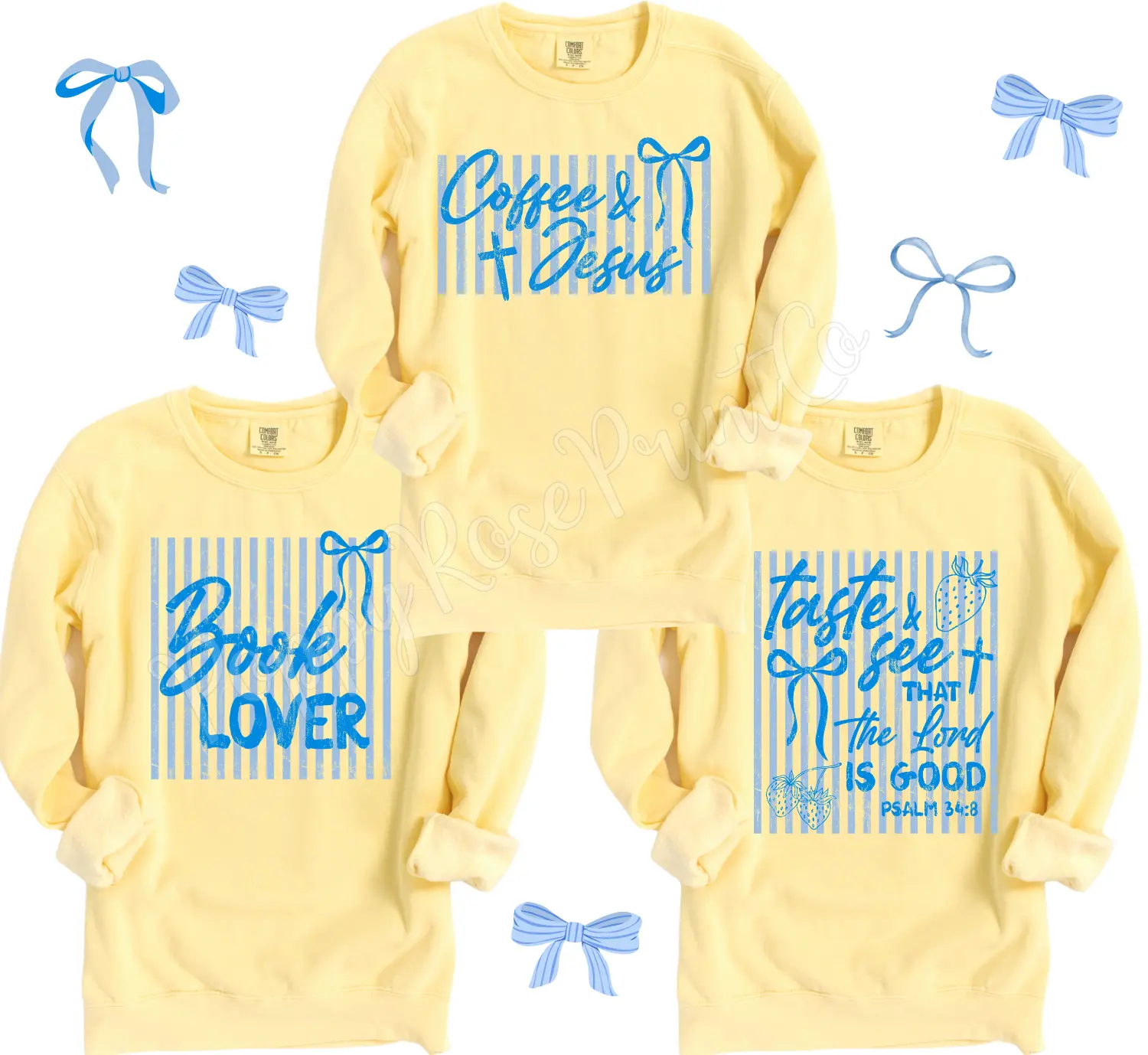 Coquette Stripes Comfort Colors Sweatshirt, Trendy Women's Crewneck