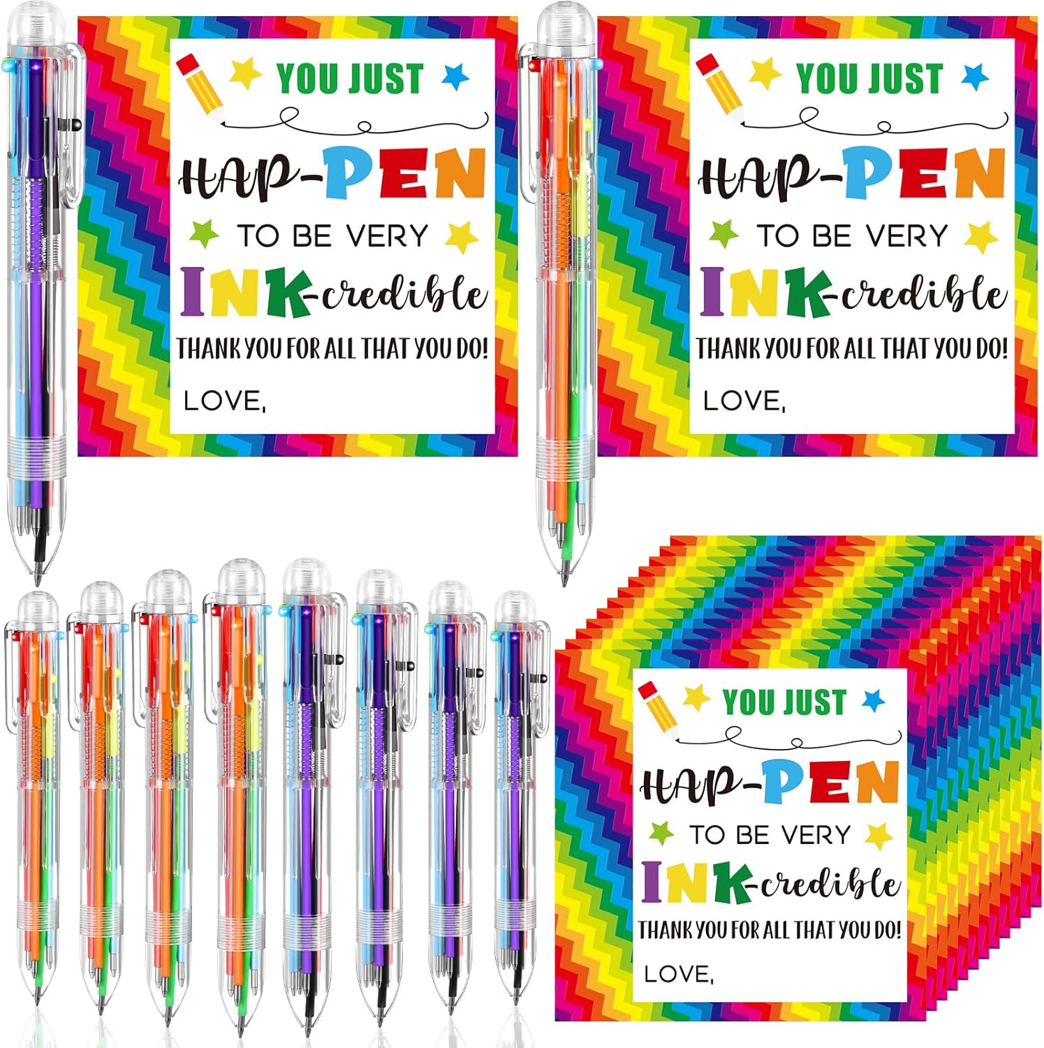 End of Year Gift for Student Classroom Inspirational Gift with Multicolor Ballpoint Pen and Cards Retractable Cute Pen Classroom Small Gift Stationery Supplies for School Student Gift Exchange, Graduation Gift