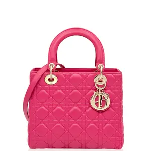 Pre-owned Dior Leather tote bags Medium Lady Lambskin Magenta (ym010526a5)
