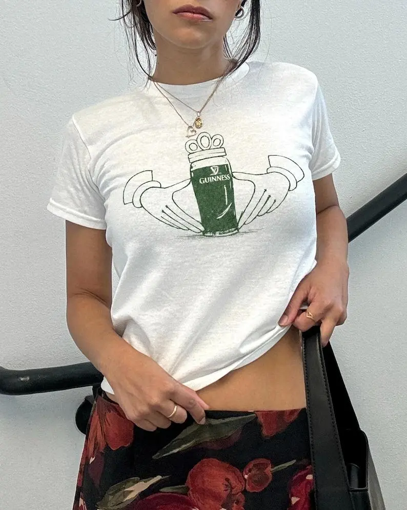 St Patricks Day Claddagh, y2k baby tee, irish fesival, gift for irish girl