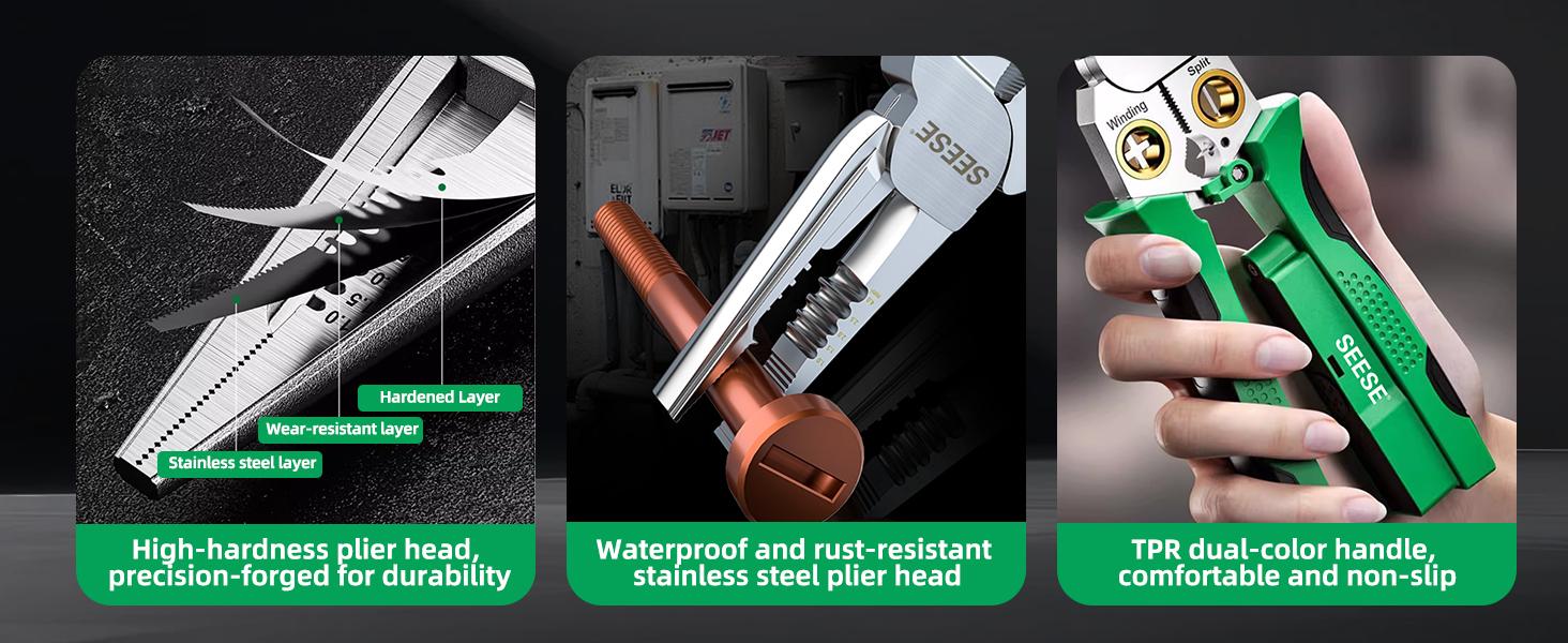 SEESE 8 in 1 Wire Stripper,Cutting and Pulling Wires,Cable Scissors,Voltage Tester,Hot Wire Judgment,Electricians Versatile Functionality