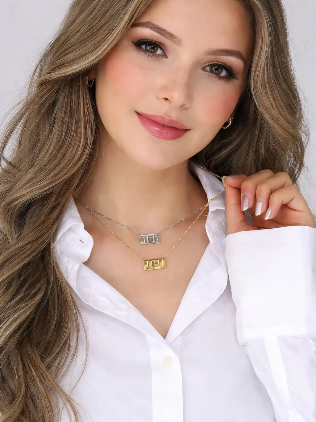 LUXE CRYSTAL CO. 11:11 Rectangle Bar Angel Number Stainless Steel 18K Gold Plated Necklace Minimalist Jewelry Gifts for Her
