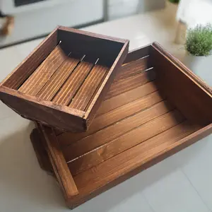 Crate-Style Wooden Baskets - Decorative Organiser for Home Decor
