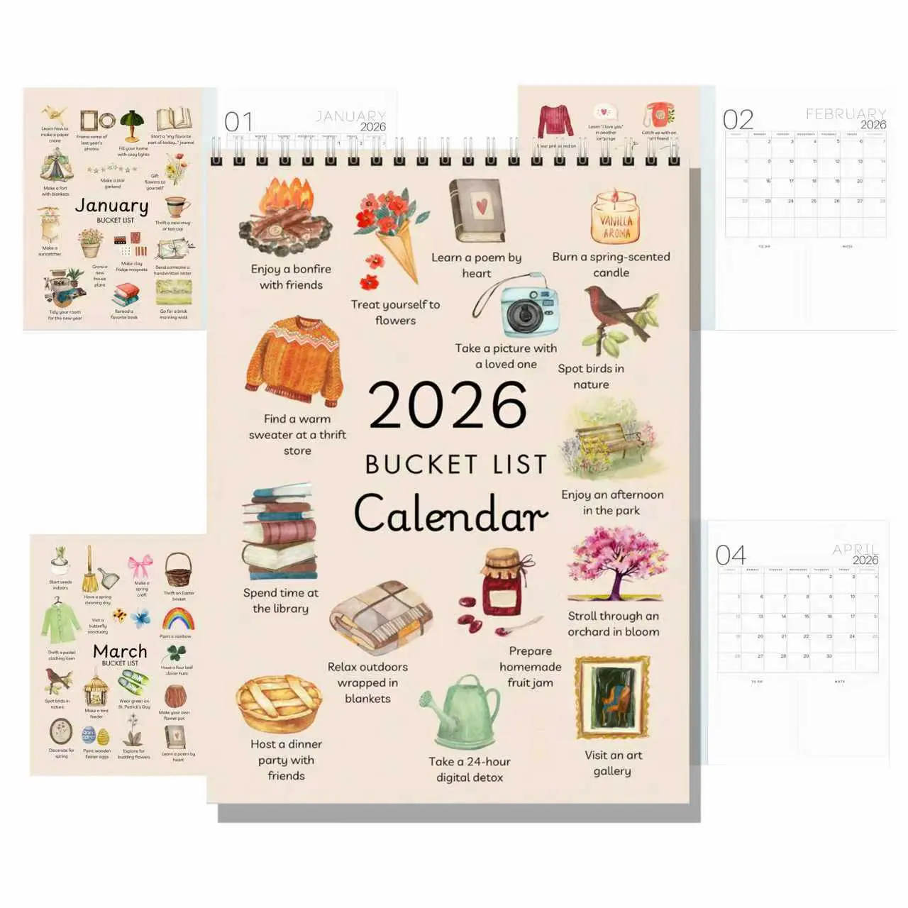 10PC 2026 Watercolor Calendar and Planner - Elegant minimalist wall calendar with monthly layouts, undated schedule pages, watercolor art, and inspirational quotes - perfect for office planning, a great Christmas gift, and the best gift for family.