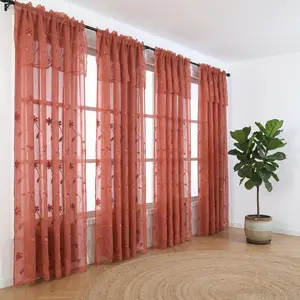 4-Panel 52"x84" Double Layer Embroidered Doli Curtains with Waterfall Valance, Rod Pocket, Decorative for Living Rooms, Bedrooms, FT6050 Summer Gift #SummerVibes