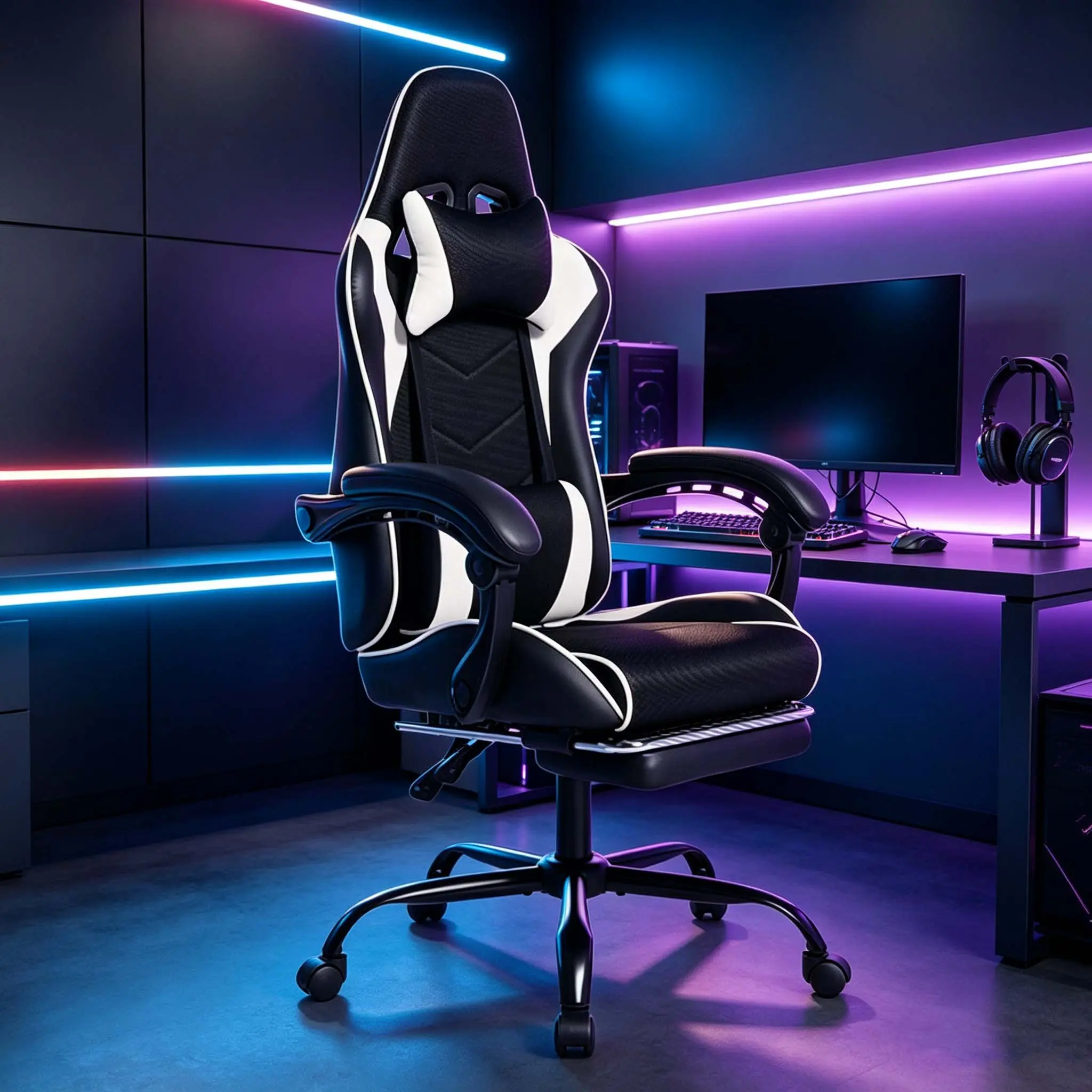 【Bellemave】DEEPfurniture E-sports Gaming Chair Sports Car Driving Seat PU Material Moulded Sponge Comfortable and Safe With Massage Black