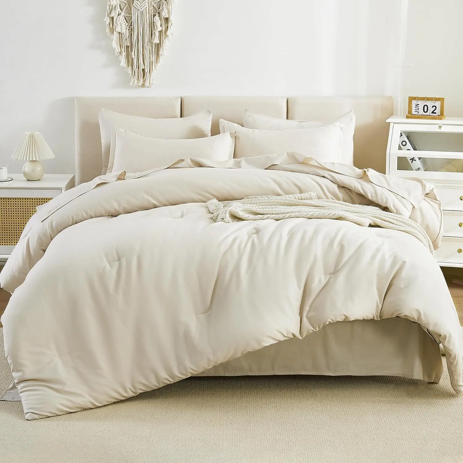 Litanika 7-Pieces Microfiber Comforter Set with Sheets, Cozy Solid All-Season Bedding Set with 1 Comforter, 1 Flat Sheet, 1 Fitted Sheet 14" Deep Pocket, 2 Pillowcases & 2 Pillow Shams, Mid Year Sale,back to school,back to school shopping,home decor