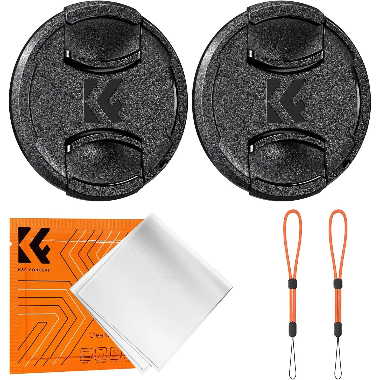 K&F CONCEPT 55mm Durable Front Lens Cap Cover Kit - 5-in-1 Center Pinch Lens Cap with Anti-Loss Keeper, Microfiber Cleaning Cloth, Side Loop, Anti-Dust Protection; Camera Accessories for Canon, Nikon, Sony, Fujifilm 55mm Thread Lenses