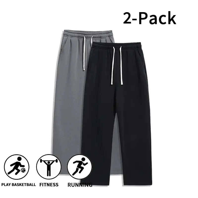 Men’s 2-Pack High-Waist Lightweight Drawstring Baggy Sporty Casual Sweatpants - Polyester Fitness Bottoms for Sports, Gym, Machine Washable Menswear Bottoms