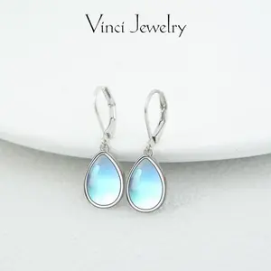 925 Sleek Synthetic Moonstone Drop Earrings with Hypoallergenic Sterling Silver Design, Elegant Dangle Earrings Jewelry for Women, Valentine's Day Birthday or Love Gift for Girls, Perfect for Daily Wear and Party