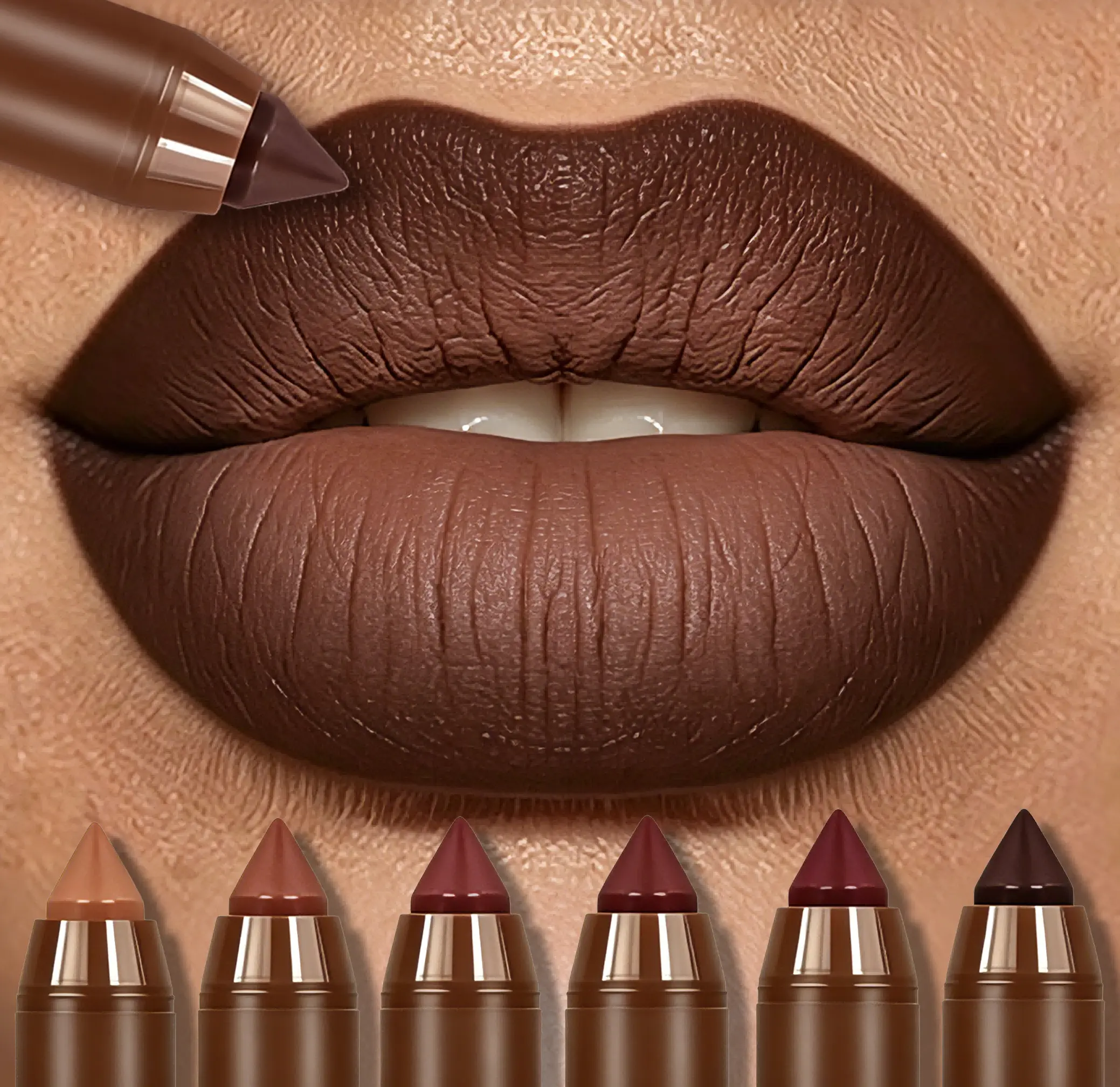 Mooglamor 6Pcs Matte Creamy Lipstick Pencil Set Long Lasting Makeup Waterproof Transferproof Lip Pens Nude Brown Moisturizing Lip Glossy Smooth Cosmetics DealsForYouDays