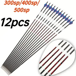12pcs pure carbon arrow id6.2mm with arrow od7.55mm indoor and outdoor archery 300sp/400sp/500sp daily archery practice competition universal outdoor sporting goods lightweight durable archery archery accessories