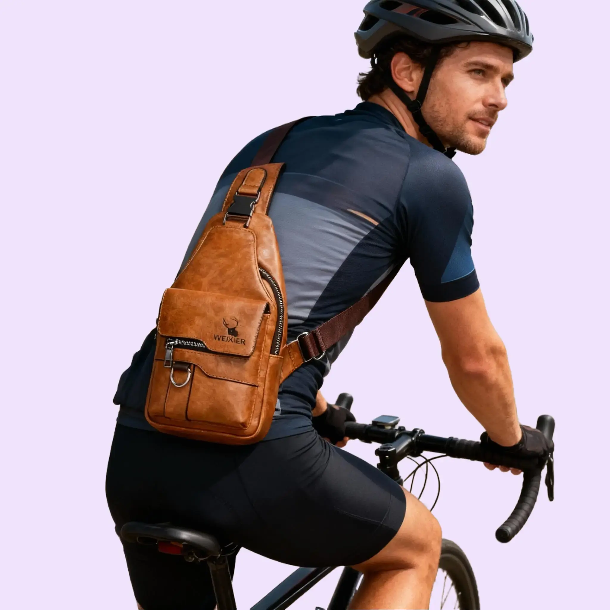 【LOCAL DELIVERY】Men's Vintage PU Leather Sling Bag - Waterproof, Lightweight, Large Capacity Fashionable Leather Zipper Chest Bag for Outdoor, Camping, Hiking, Leather Bags