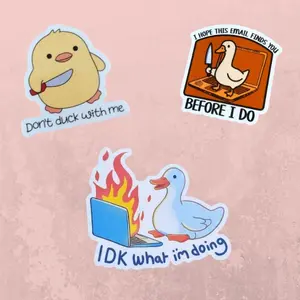 Funny Duck Work Meme Sticker Set 3PCS, Snarky Office Humor Waterproof Vinyl Decal for Laptop, Water Bottle, Stickers books