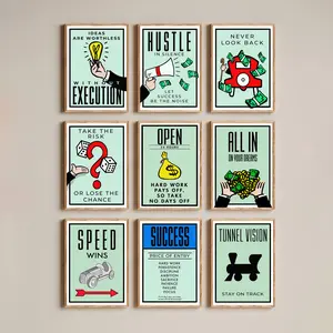 Monopoly Inspirational Motivational Slogan Poster Wall Art Decor Cartoon Art Canvas Print Money Artwork, Wall Art Decor For Home Bedroom Office Living Room