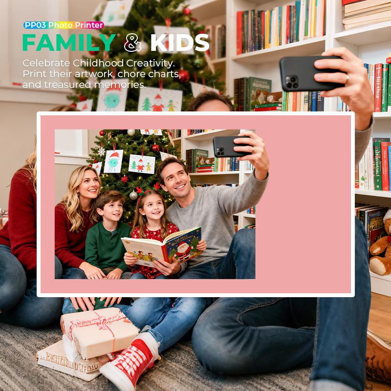Nelko PP03 Instant Smartphone Photo Printer with 100 Photo Papers Portable Mini Color Wireless Mobile Printer Bluetooth Compatible iOS & Android Devices Fun Editing App, perfect as a gift for Valentine's Day Gift.