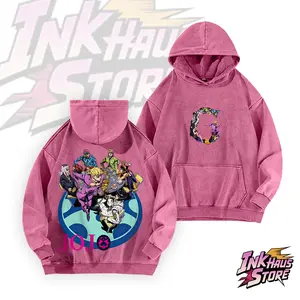 JJBA Golden Wind Acid wash Anime Hoodie, Giorno "JoJo" ("GioGio") Giovanna，Long Sleeve, Relaxed Fit | The Perfect for Your Boyfriend or Girlfriend,vintage style,stylish anmie outfit