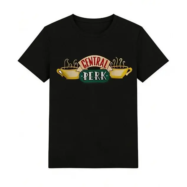Two Hot Coffee Mug Classic Friends Central Perk Sign Print Heavyweight Cotton Tshirt, 90s TV Show Fan Cotton Top