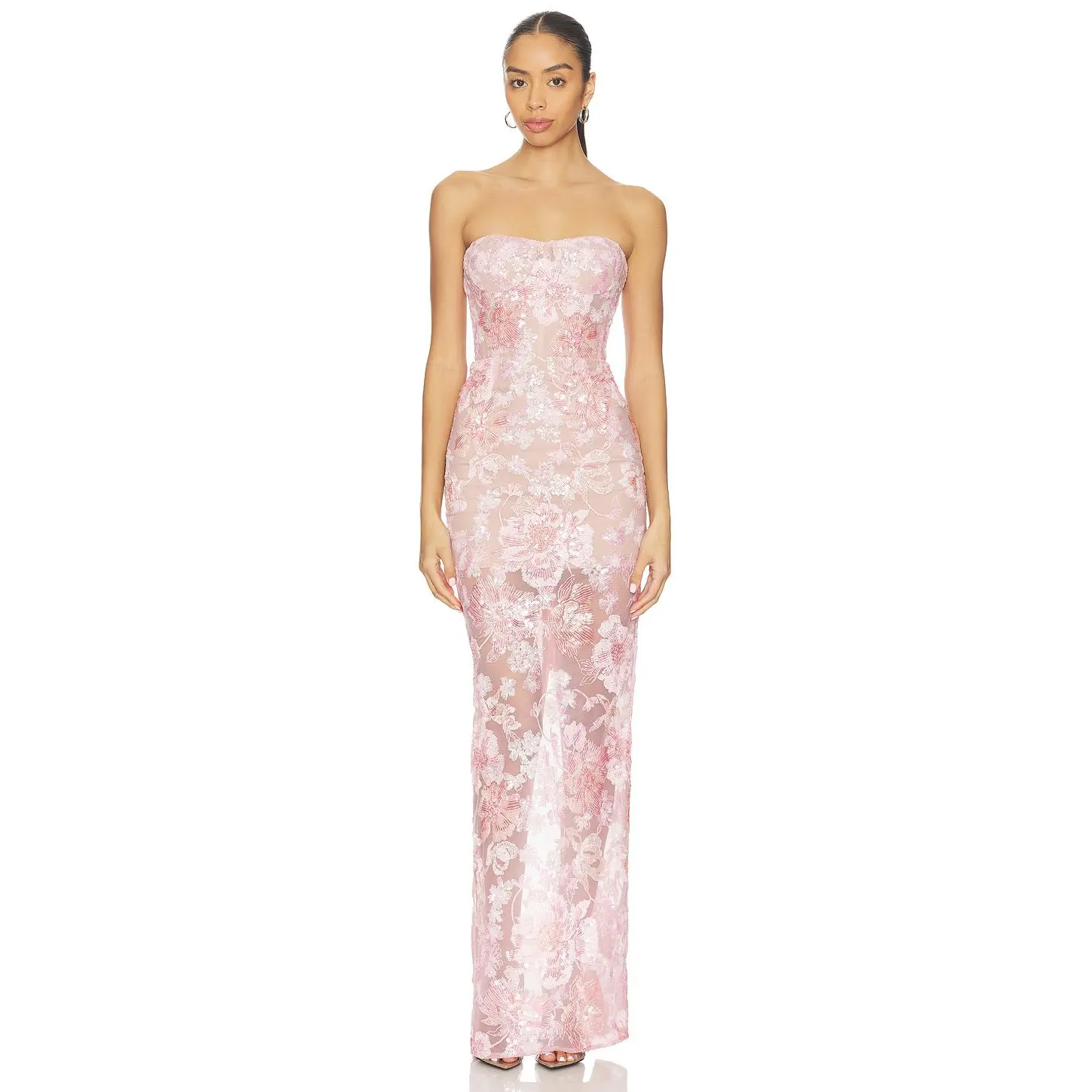 Bronx and Banco Capri Sequin Dahlia Strapless Maxi Dress in Blush