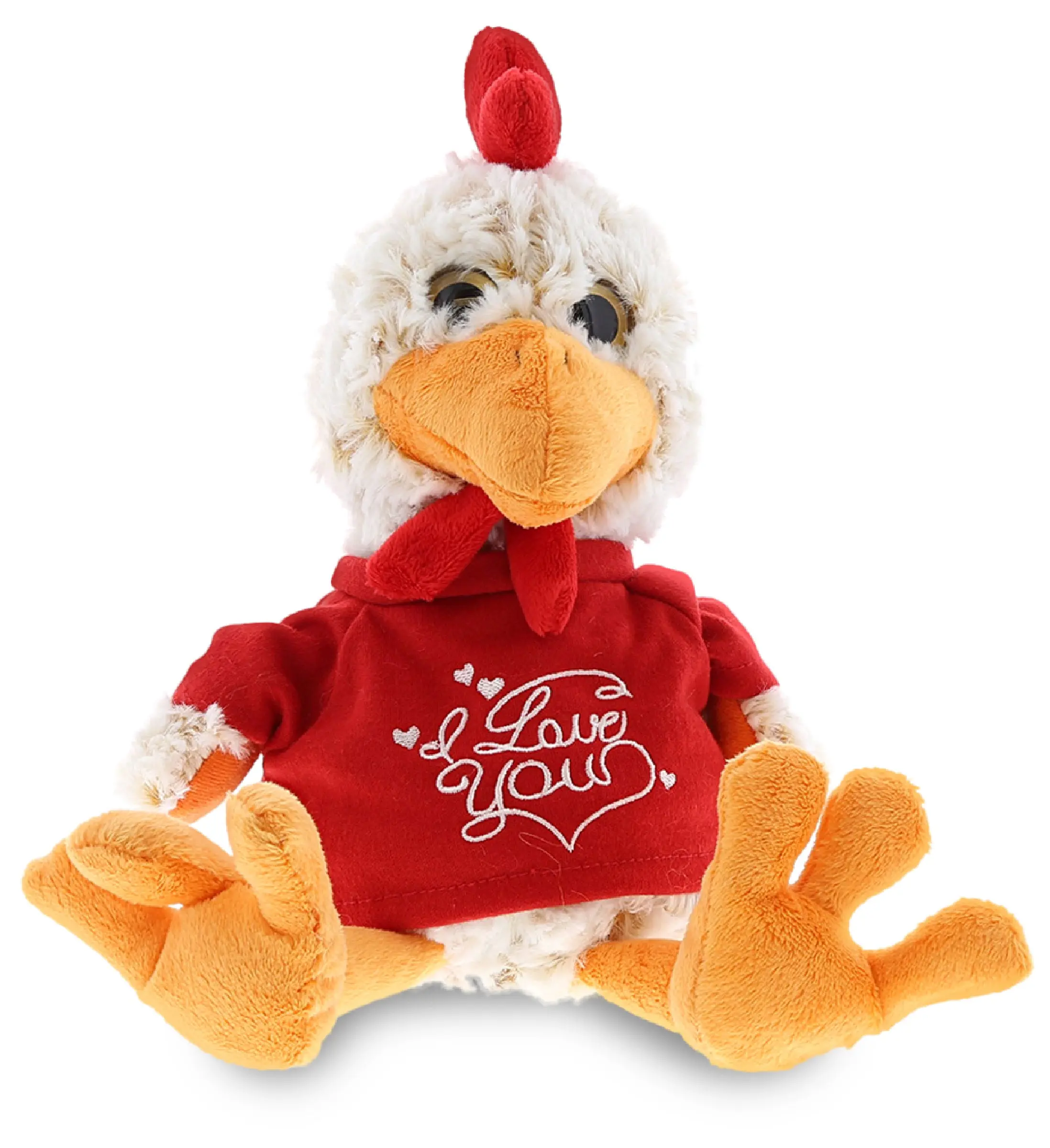DOLLIBU Cuddly Stuffed Animal - Red Sitting Rooster with Embroidered "I Love You" Shirt, Durable Fluffy Toy, Soft Adorable Stuffed Romantic Gift for Kids