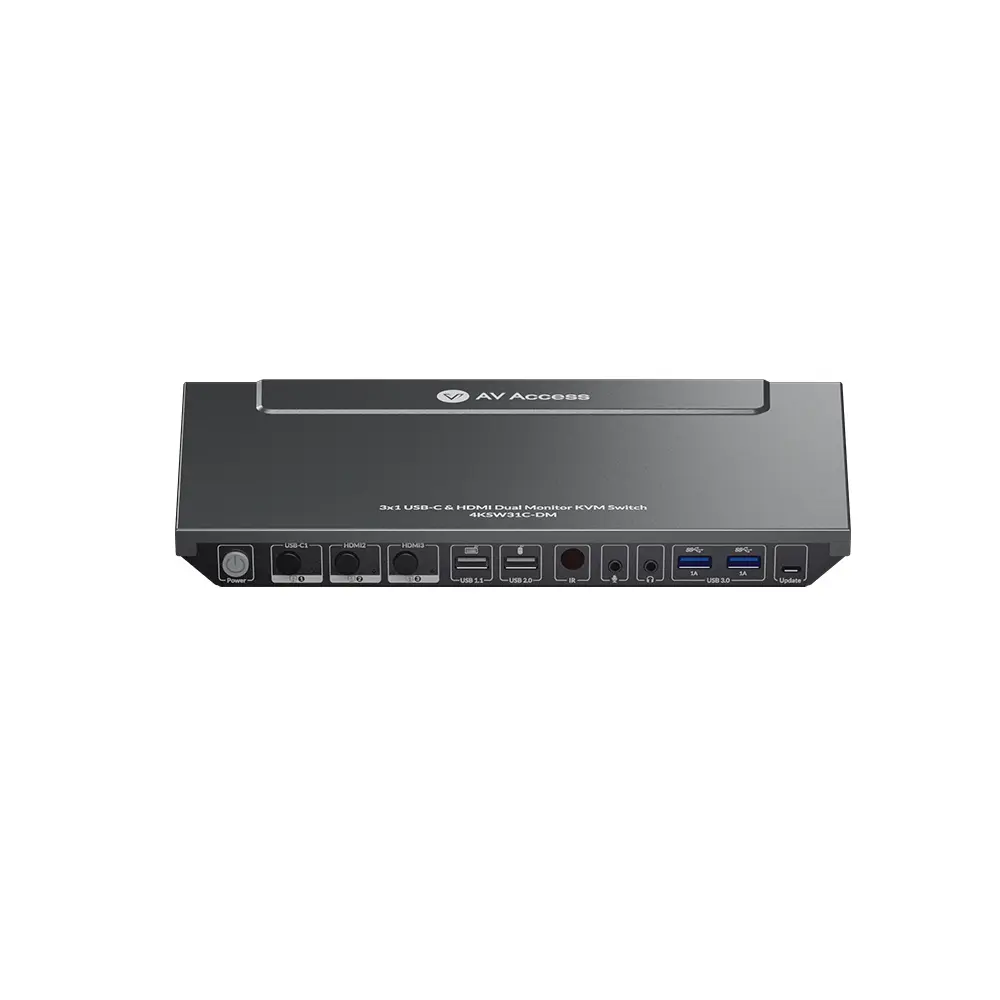 AV Access iDock B30 USB-C & HDMI 4K Dual Monitor KVM Switch for 3 Computers, EDID, 5x USB Ports, 65W Charging for Laptop
