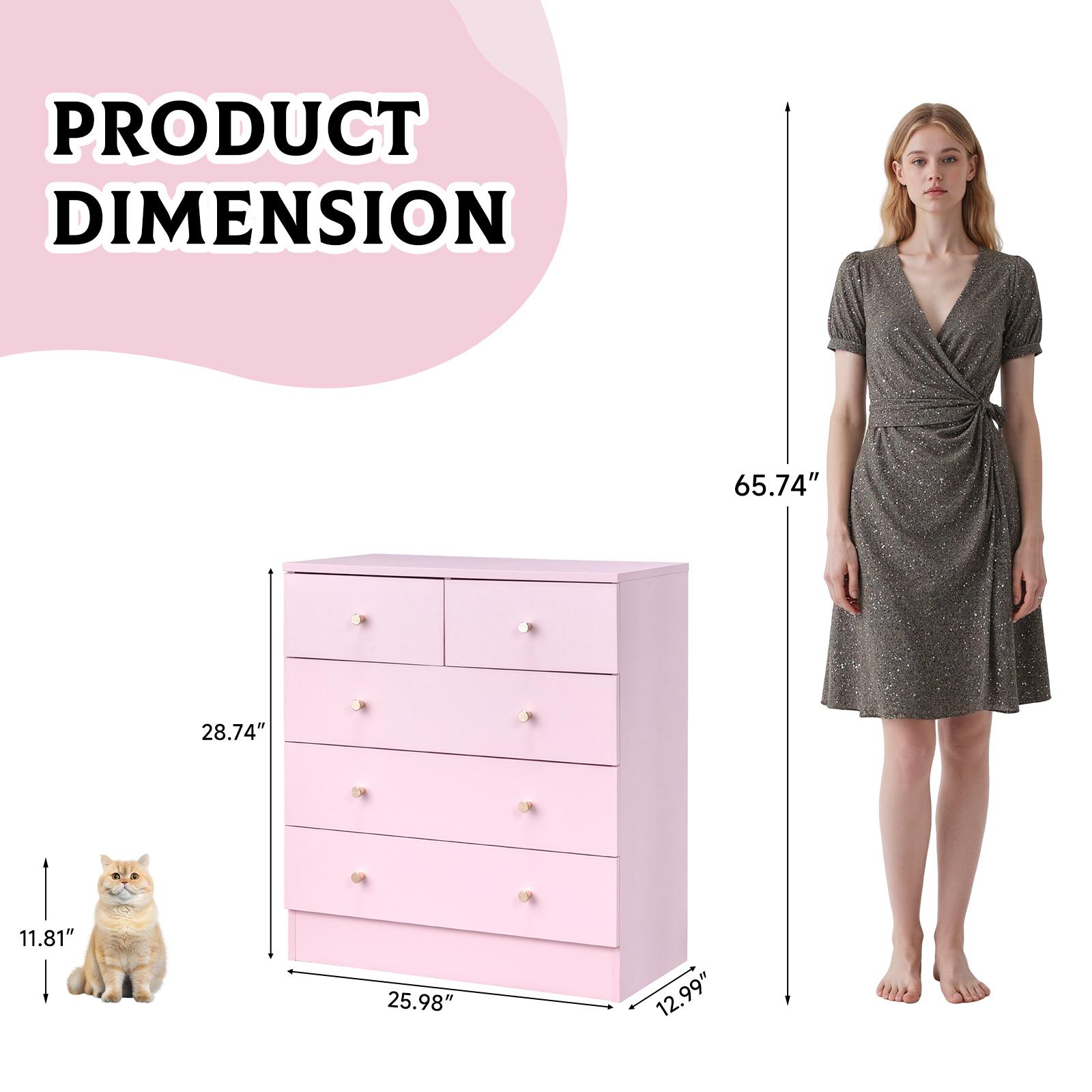 Karlhome Drawer storage cabinet Macaron powder particleboard with triamcinol coating, 66*33*89cm, five-layer six-drawer chest of drawers, matte gold handles