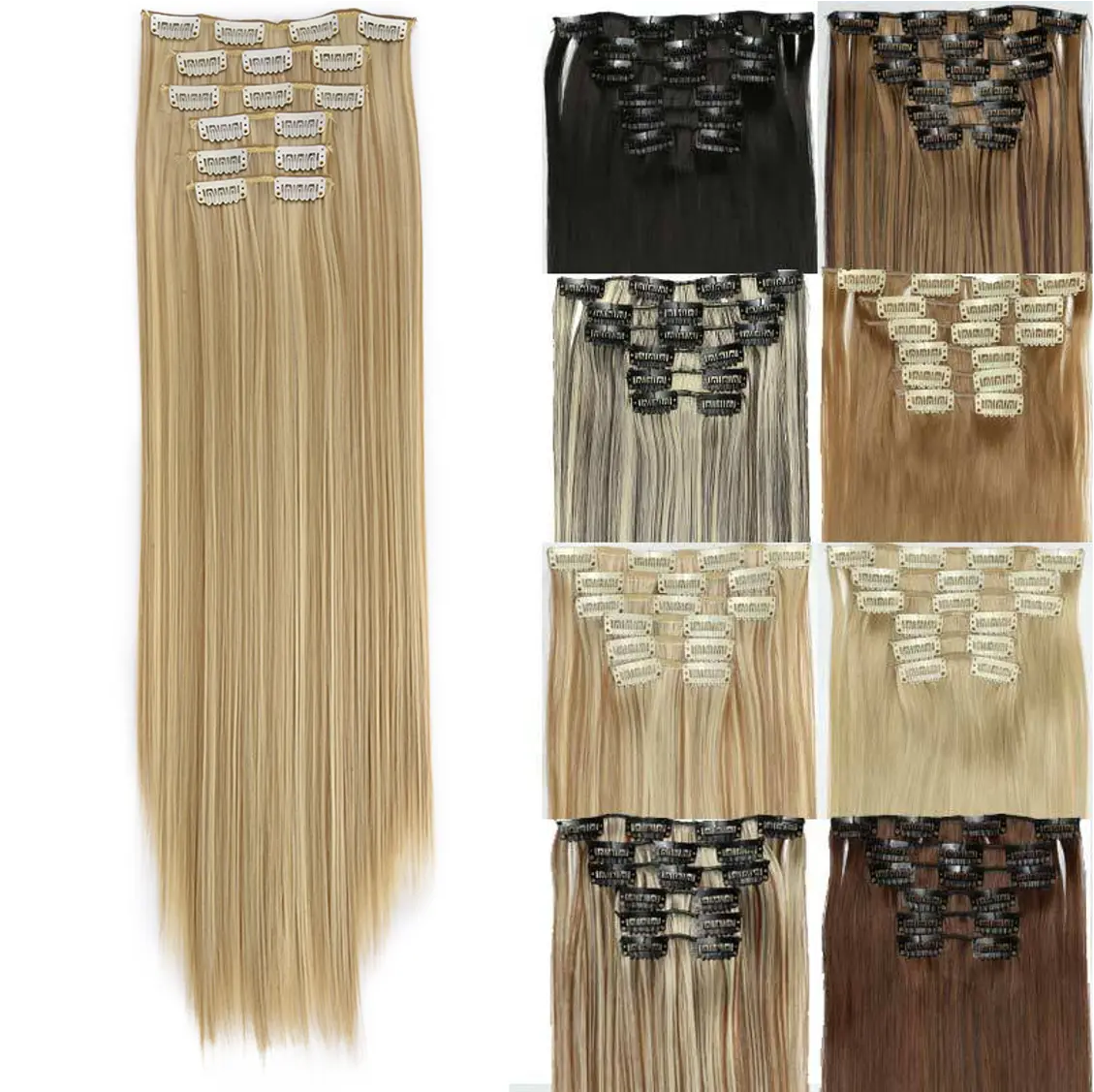 Mystique Hair 24 Inch Clip-in Hair Extensions, 6pcs Long Straight Natural & Soft Synthetic Extensions for Women's Daily Wear & Party, Female 2026 Trendy Matching Wig Piece for Any Occasion