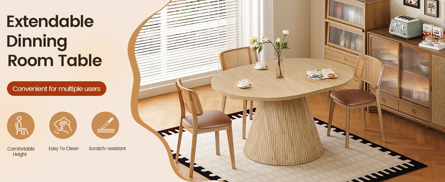 Giratree 43.3"–59" Expandable Round Dining Table for 4–8, Space-Saving Oval Dining Table with Detachable Leaves, Modern Transformer Table with Fluted Pedestal Base for Kitchen & Dining Room Giratree 43.3"–59" Expandable Round Dining Table for 4–8, Space-Saving Oval Dining Table with Detachable Leaves, Modern Transformer Table with Fluted Pedestal Base for Kitchen & Dining Room