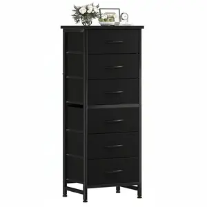 Modular Storage Tower: 6-Drawer Tall Dresser with Fabric Bins & Wood Top for Flexible Bedroom & Living Room Organization