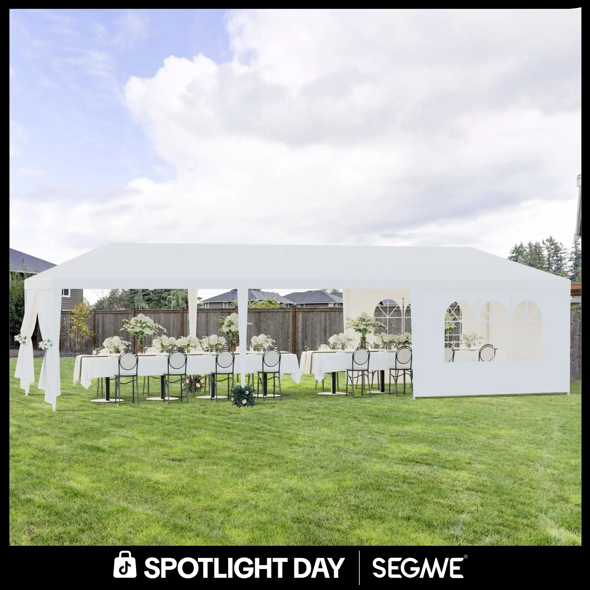 Segawe Rectangular Wedding Party Gazebo Tent - Removable Walls, Ground Stakes, Multi-Size Outdoor Shaded Canopy Shelter for Patio Shade, Camping Essentials, Outdoor Events (Requires Setup)