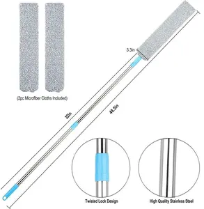 Retractable Gap Dust Cleaner with 2 Microfiber Cloths 48in Long Handle Washable Duster for Appliances Furniture Couch Fridge Cleaning Tools Twisted Lock Design