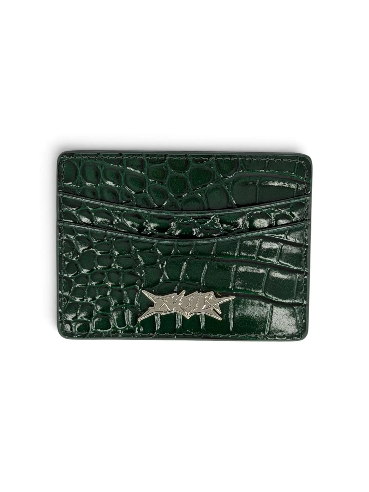 GENUINE CROCO LEATHER EMBOSSED SIGNATURE 4 SLOTS CARD HOLDER WITH MIDDLE CASH POCKET
