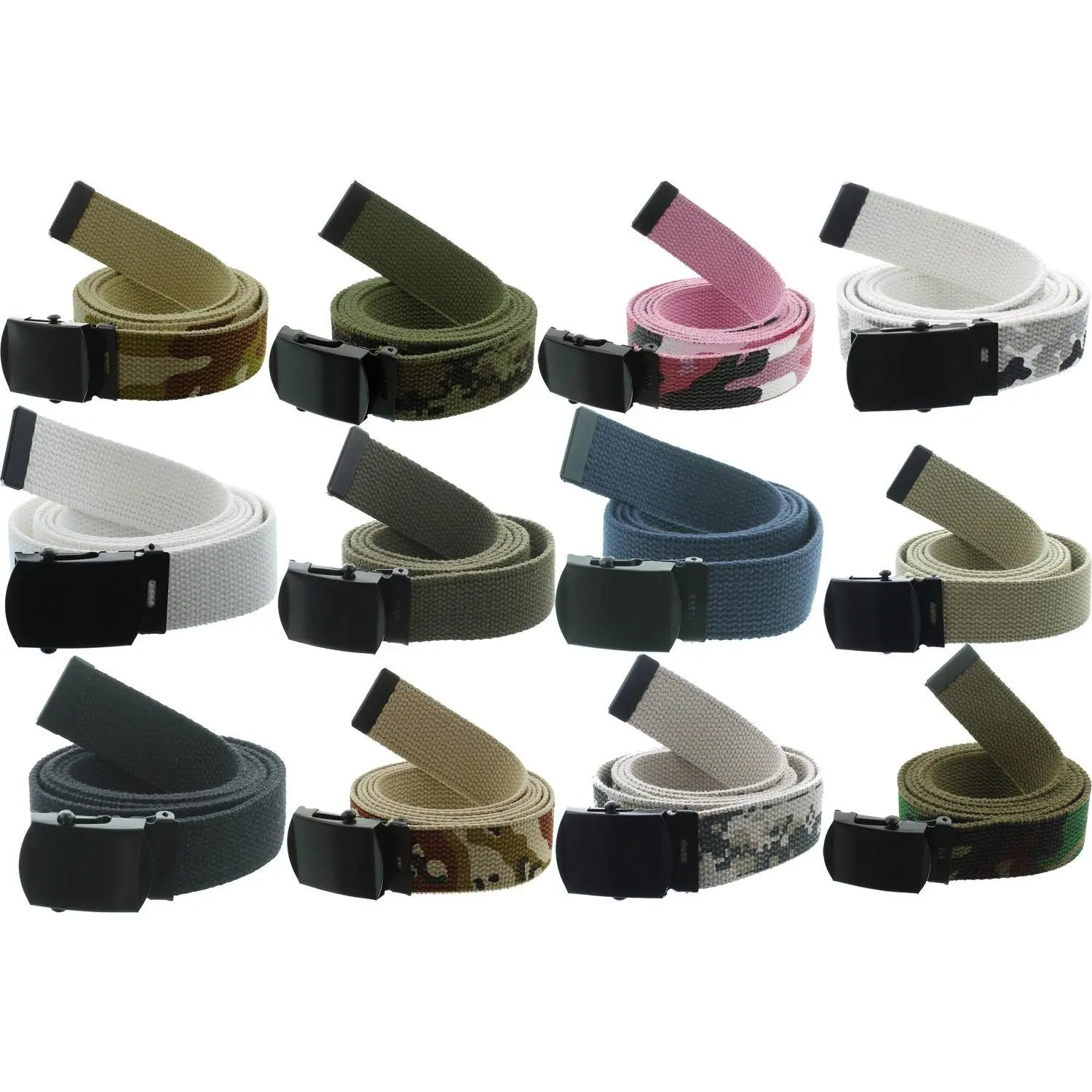 Unisex Cotton Canvas Casual Belt, Reversible Military Style with ACU Digital Camouflage & Solid Designs, 54 in Adjustable Fit for Any Occasion, 1.25" Width with Metal Buckle, 54" Length, Belt Tip, Desert Camouflage