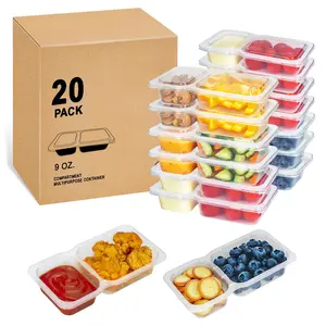 9 OZ Reusable Snack Containers with Lids, New Double Compartment Condiment Snack Pack Containers
