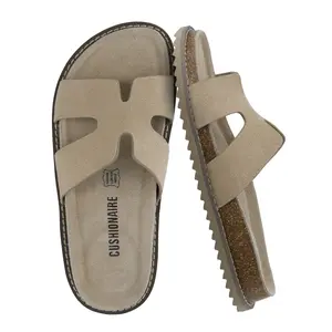 Cushionaire Women's Wisdom Leather Slide Sandals - Genuine Leather Shoes for Women with Cutout Upper and Contoured Cork Footbed for Memory Foam Padded Comfort