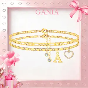 GANIA Double-layer 26-letter golden chain bracelet with a heart-shaped pendant, adjustable style, suitable for women to wear. It is an ideal gift choice for summer essentials and Valentine's Day presents.