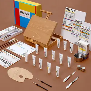 MEEDEN Oil Painting Kit, Painting Sets with Sketch Easel Box, Professional Art Paint Supplies Kit with Paint Brushes, Palette Knives, Canvases for Painting Supplies for Adults