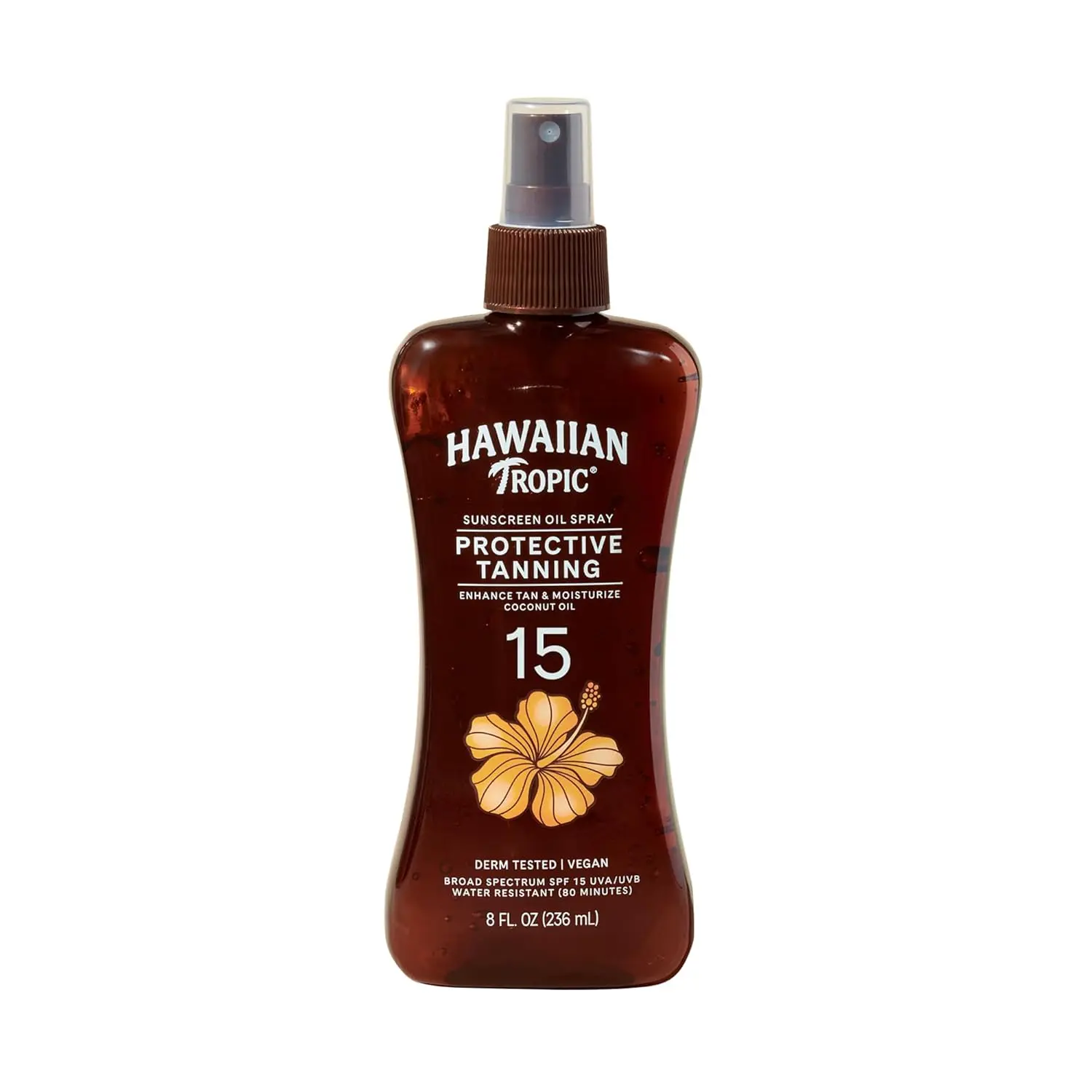 Hawaiian Tropic Sunscreen Protective Tanning Dry Oil Broad Spectrum Sun Care Sunscreen Spray - SPF 15, 8 Ounce, Sun | Pump spray application, Hydrating tanning oil with SPF, Water resistant, Iconic tropical scent, Vegan, Dermatologist tested