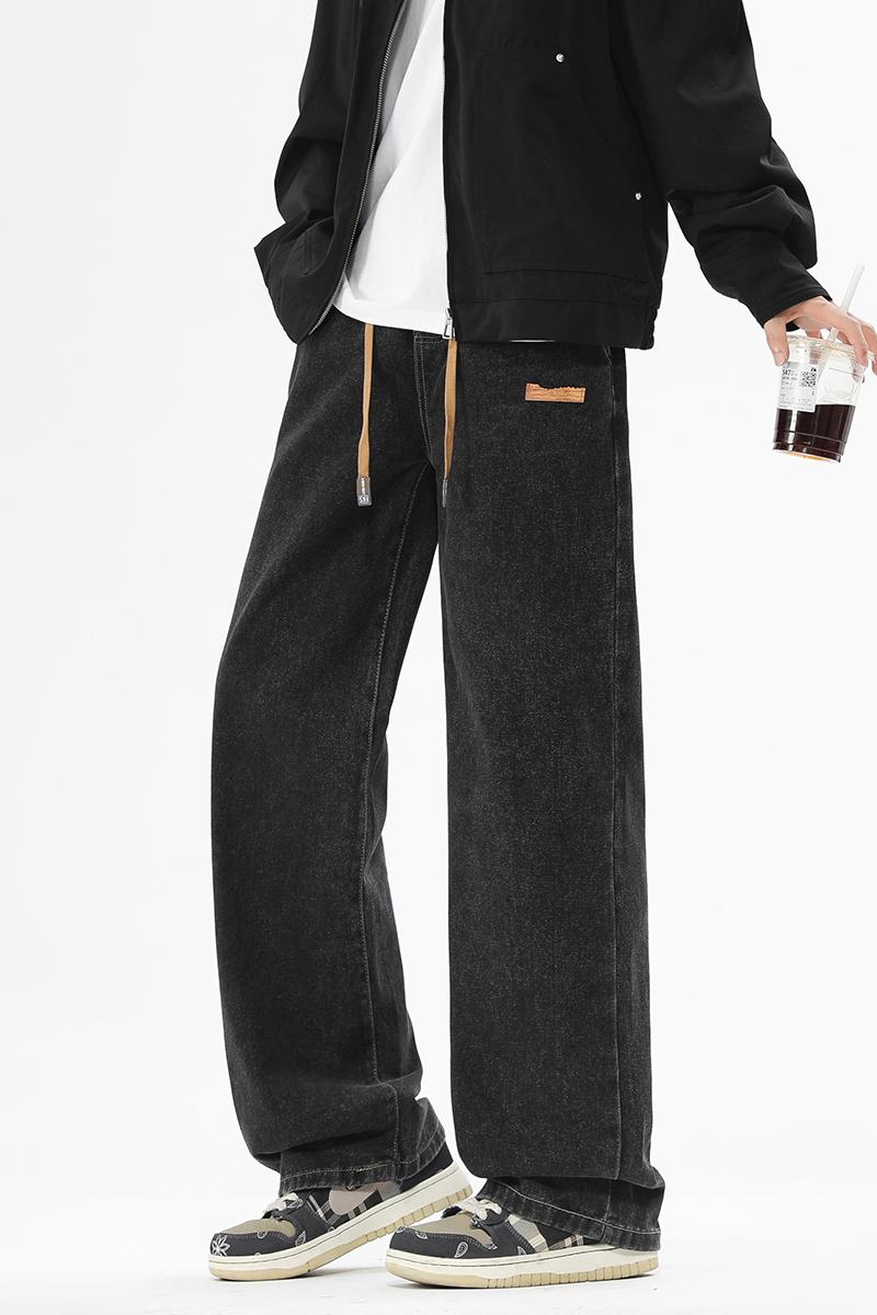 Grand Opening — Men’s Straight-Leg Jeans, Casual Drawstring Elastic Waistband, Heavyweight Washed Denim, Premium Cotton-Rich Blend Fabric with at least 60% cotton Beige Menswear baggy jeans for men Aesthetic