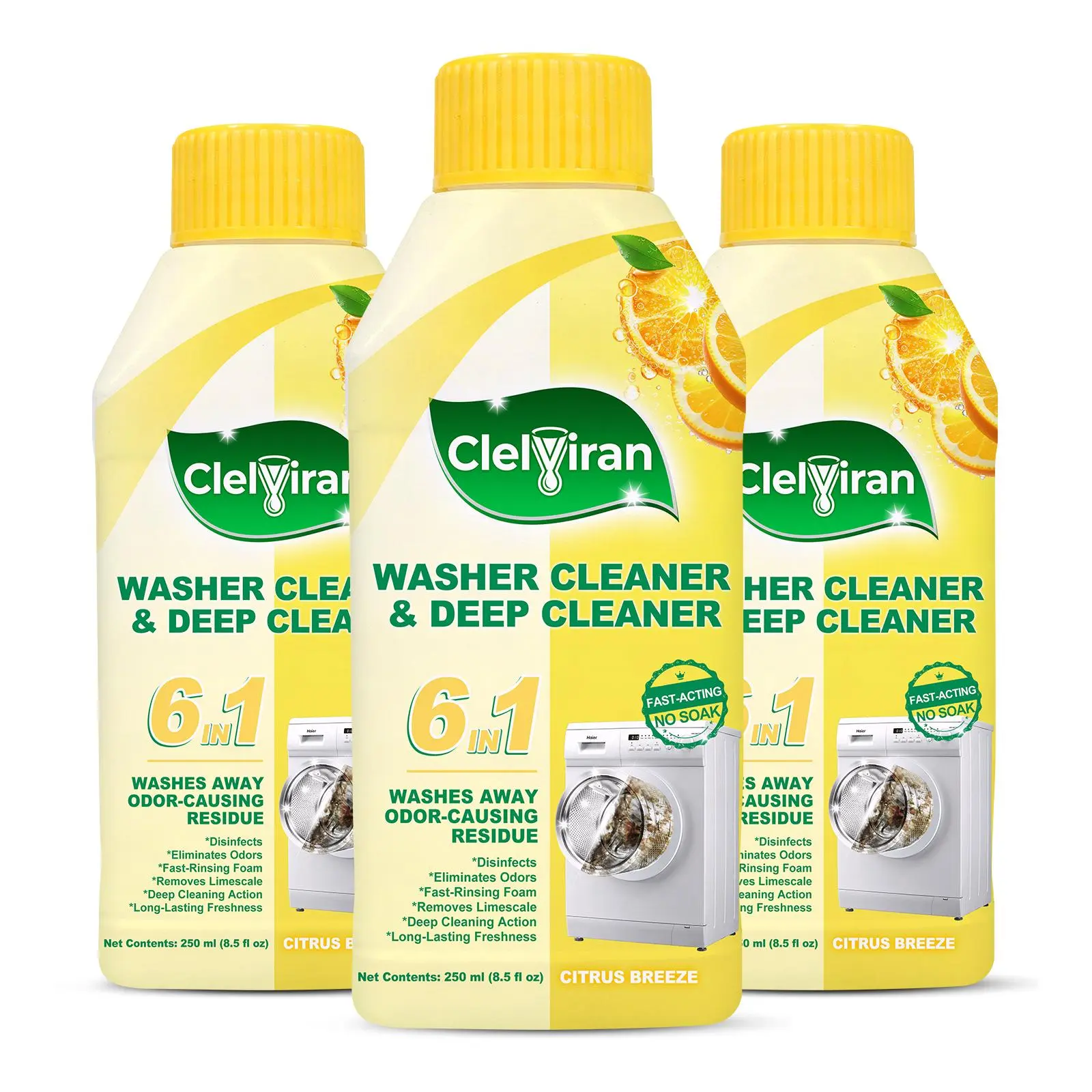 Clelviran Washing Machine Cleaner Liquid, 6-in-1 Deep Cleaning Washer Cleaner & Descaler, Helps Remove Odor, Residue and Buildup for HE, Front Load & Top Load Washing Machines