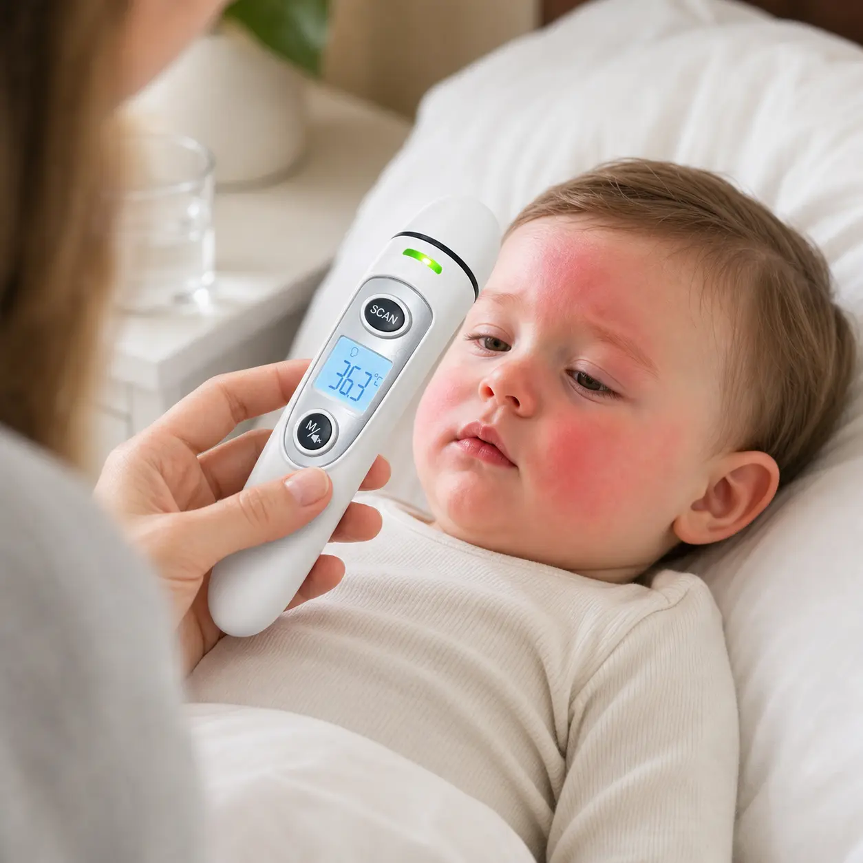 2-in-1 Backlit Digital Infrared Thermometer - Handheld High Accuracy Fever Monitor, Dual-Mode Forehead & Ear Reading, 1-Second Instant Result, Alarm Function, Newborn & Infant Thermometer