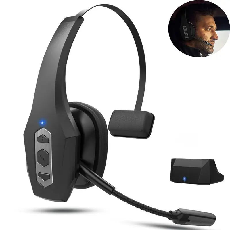Dual-Mic Trucker Bluetooth Headset - Active Noise Canceling Wireless Headphones, Adjustable Hands-Free Design, IPX5 Waterproof, Built-In Bluetooth, 55H Music/80D Standby, Multi-Device Connectivity, Mobile/PC/Laptop Compatible, Portable Audio for Work, Adj