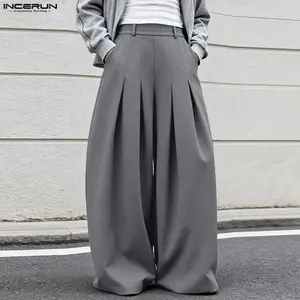 INCERUN Men's Old Money Pleated Wide Leg Pants Avant-garde Loose Formal Trousers