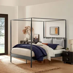 Marlowe 4-Poster Canopy Metal Queen Platform Bed in Charcoal