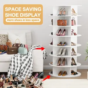 7-Tier Rotating Shoe Rack Tower - 360 Spinning Shoe Organizer, Vertical Lazy Susan, Closet Cabinet Rack for 28 Pairs of Shoes Bags Plants