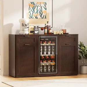 AHB Multi-Functional Home Bar Cabinet - Freestanding Sideboard Buffet, Kitchen Sideboard with Mini Fridge Compatibility, Hidden Trash Can Dispenser, Coffee & Wine Storage, Sideboard Buffet Cabinet