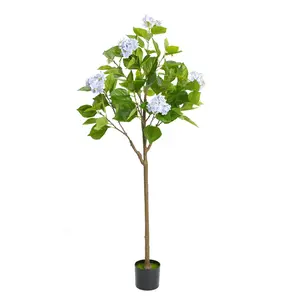 60 Inch Faux Hydrangea Tree with Pot, Artificial Indoor Flower Plant, Decorative Fake Hydrangea Tree for Home, Office & Living Room