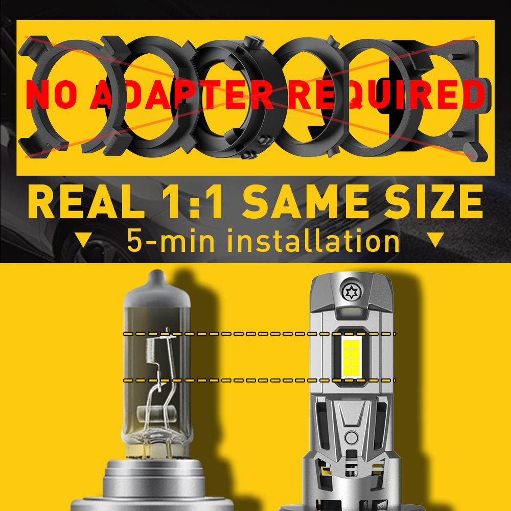 AUXITO H7 LED Headlight Bulb 18000LM 600% Brighter, H7 Headlight Bulb,6500K Cool White, 1:1 Size No Adapter Required, Pack of 2 AUXITO H7 LED Headlight Bulb 18000LM 600% Brighter, H7 Headlight Bulb,6500K Cool White, 1:1 Size No Adapter Required, Pack of 2