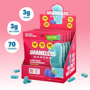 Super Sour Blue Raspberry - Keto & Vegan Gummies (6 Bags), 3g Net Carbs, 3g Sugar, Gluten-Free, 70 calories per bag, healthy sweet snack Fruit Candy