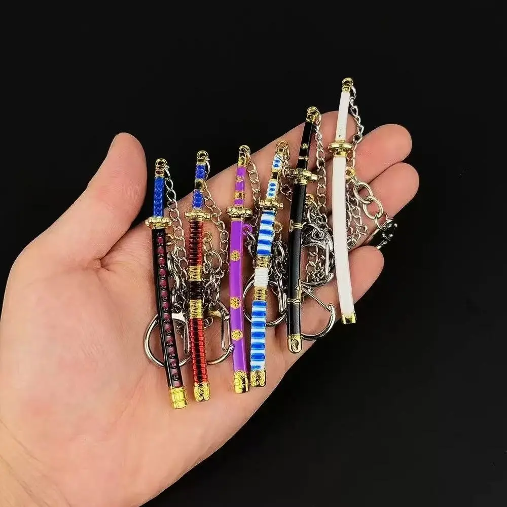 9cm One Piece Keychain Zoro With Anti-Lost Chain Metal Sword Model Gift For Anime Cosplay Charms Keyring Backpack Pendant, Keychain Accessories, Aesthetic Keychain
